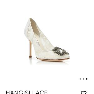Manolo Blahnik White Lace Heels with Embellishment